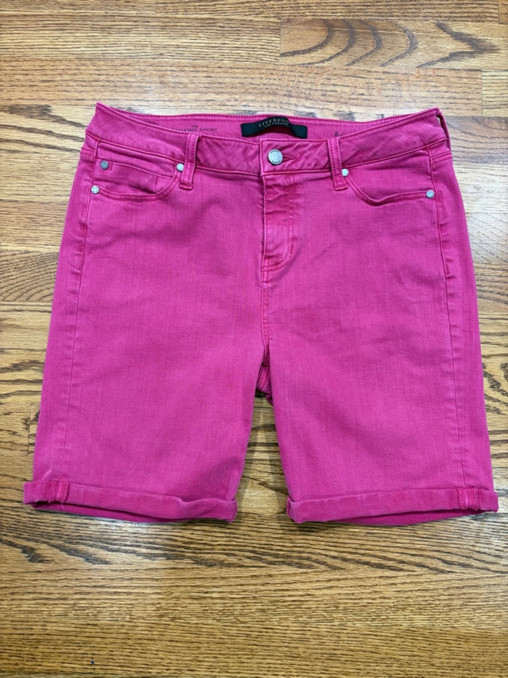 Liverpool Hot Pink Roll-Cuff 7" Denim Shorts sz 8/29 - Picture 2 of 8
